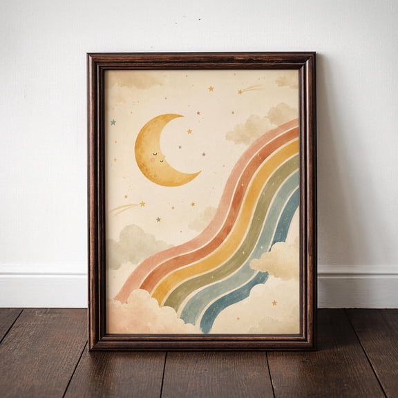 Rainbow Moon Wall Art Print Boho Celestial Nursery Home Decor