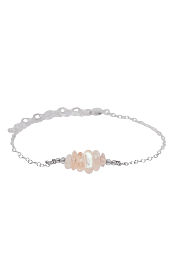 Rainbow Moonstone 2-4mm Nugget Chips Shape Smooth Cut Beads 7 inch Adjustable Silver Plated Clasp Bracelet for men, women, unisex. Link Chain Stacking Bracelet.|LINK_05627