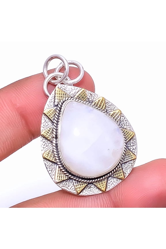 Rainbow Moonstone 925 Sterling Silver Bali Pendant 1.64" P735122, Christmas Gift