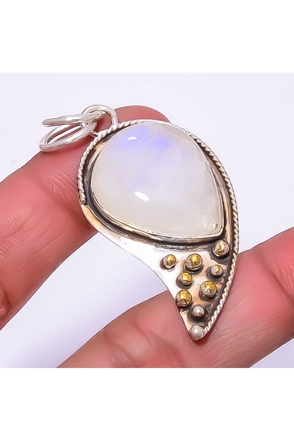 Rainbow Moonstone - Bihar 925 Sterling Silver Bali Pendant 2.03" T930, Moonstone Pendant, Christmas Gift, New Year Sale, Gemstone Silver Jewelry