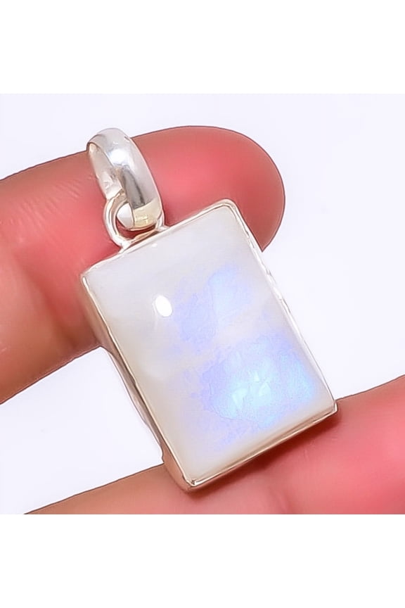 Rainbow Moonstone - Bihar 925 Sterling Silver Pendant 1.37"|Handmade Pendant, Gift for her, White Pendant, Gemstone Silver Jewelry