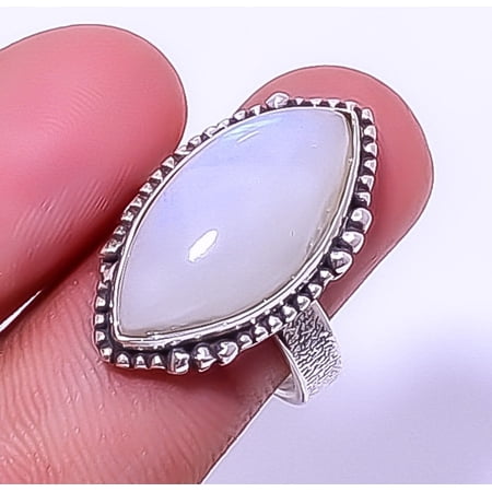 Rainbow Moonstone - Bihar 925 Sterling Silver Solitaire Ring Adst. (R7) A399, Gemstone Jewelry, Birthday Gift, Christmas Gift