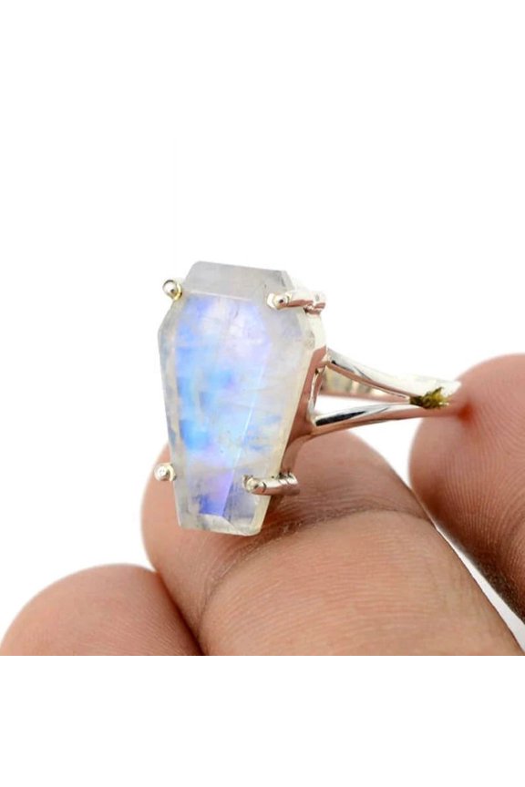 Rainbow Moonstone Coffin ring