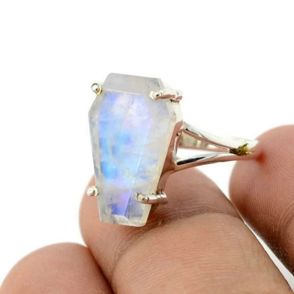 Rainbow Moonstone Coffin ring