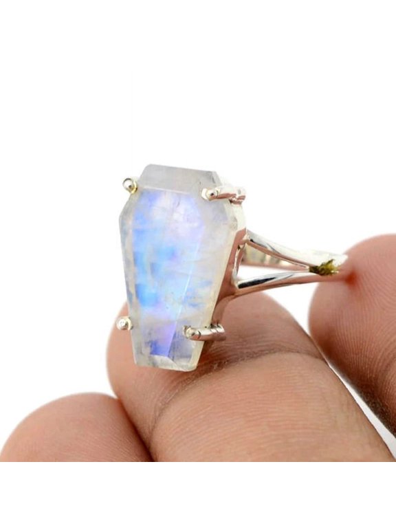 Rainbow Moonstone Coffin ring