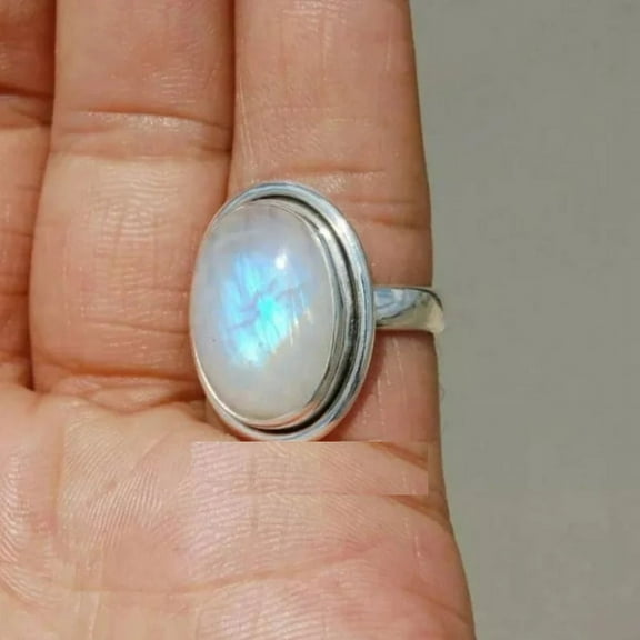 Rainbow Moonstone Coffin ring