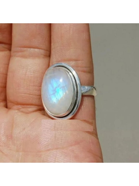 Rainbow Moonstone Coffin ring