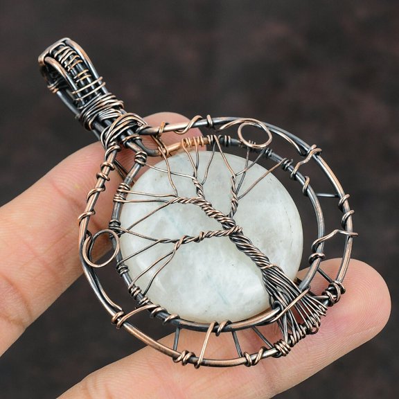 Tree Of Life Rainbow Moonstone Pendant Copper Wire Wrapped Pendant Gemstone Copper Jewelry Moonstone Jewelry Handmade Designer Pendant Gift