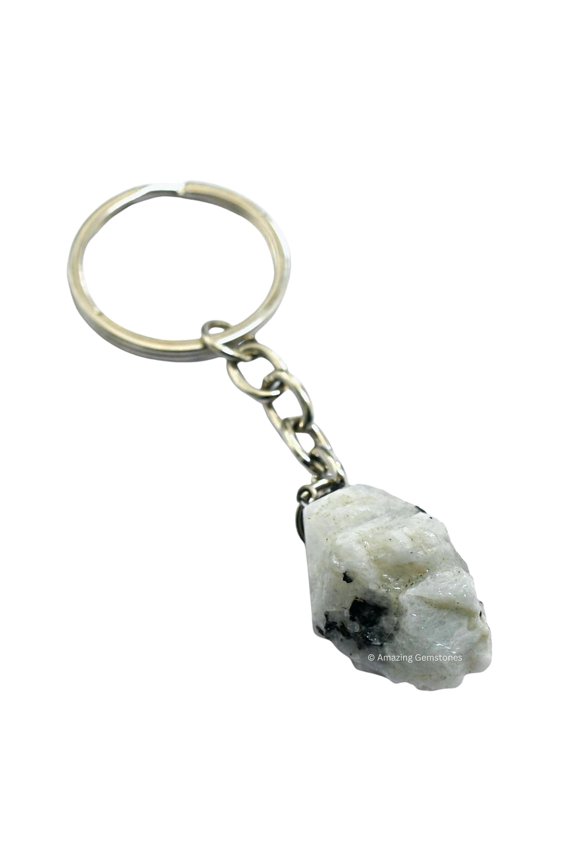 Rainbow Moonstone Crystal Car Key Holder, Raw Crystal Keychain