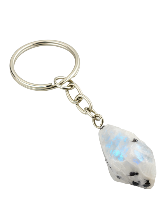 Rainbow Moonstone Crystal Car Key Holder, Raw Crystal Keychain