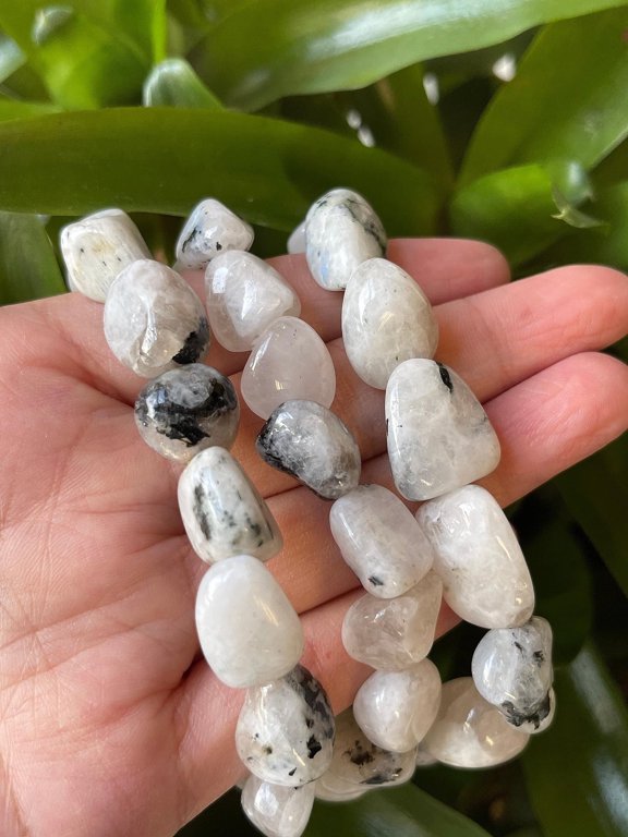 Rainbow Moonstone Crystal Nugget Bracelet, Wholesale Genuine Rainbow Moonstone Tumbled Gemstone Bracelet, Gift for Men & Women (1)