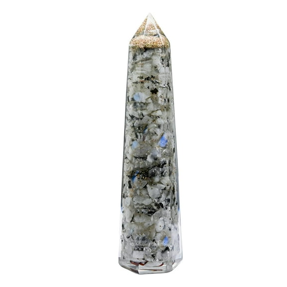 Rainbow Moonstone Crystal Orgonite Tower Obelisk Point ("4.5" INCH)