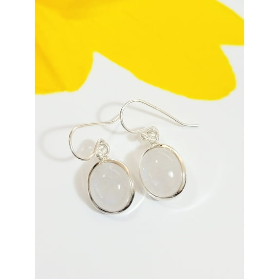 Rainbow Moonstone Earring, Solid Sterling Silver, Moonstone Jewelry, Blue Flash Moonstone, Dangle Earring, Party Wear Earring, Gift For Her