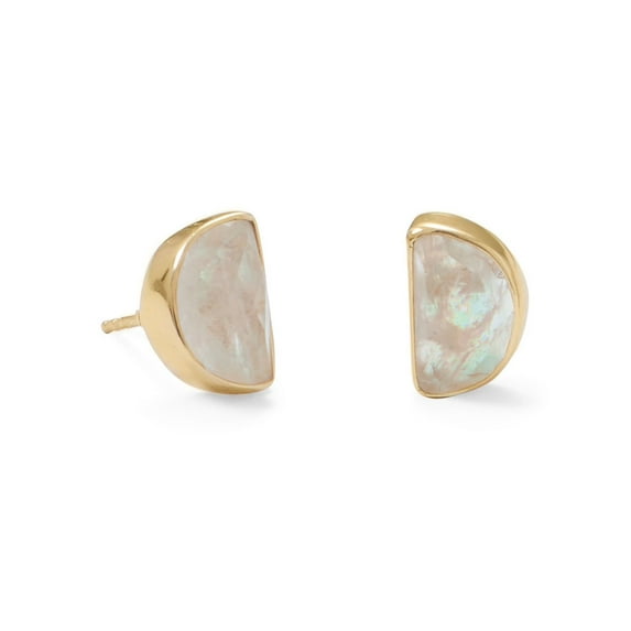 Rainbow Moonstone Earrings with Gold-plated Sterling Silver Half Moon Shape