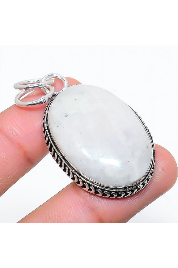 Natural Rainbow Moonstone Gemstone 925 Sterling Silver Pendant 2.01"