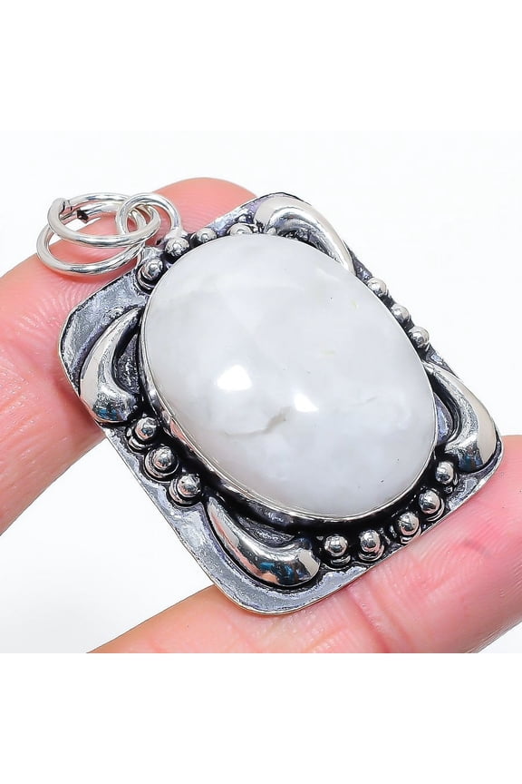 Natural Rainbow Moonstone Gemstone 925 Sterling Silver Pendant 2.05"
