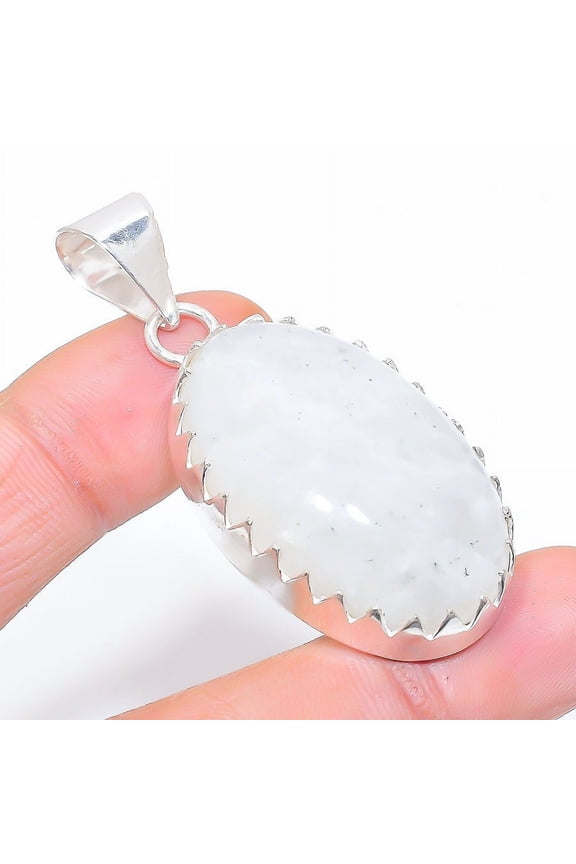 Natural Rainbow Moonstone Gemstone 925 Sterling Silver Pendant 2.17"