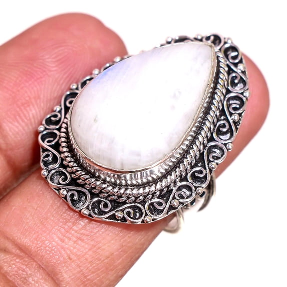 Rainbow Moonstone Gemstone Fashion Ethnic Gifted Vintage Ring Jewelry 8" SA 2306