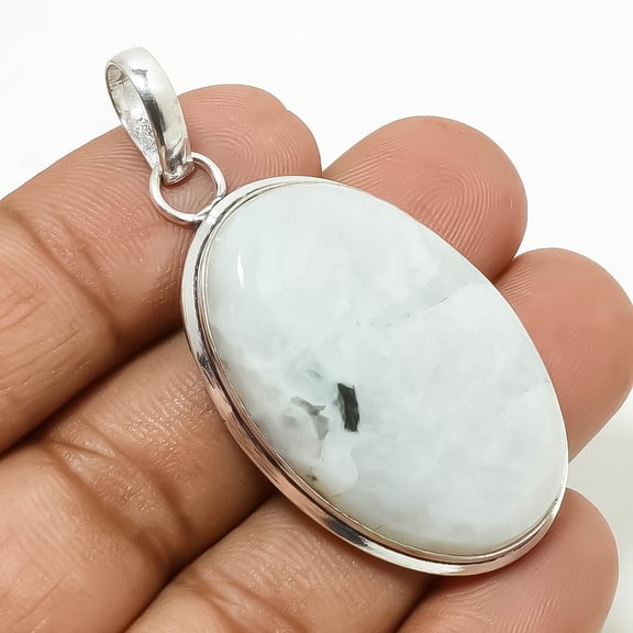 Rainbow Moonstone Gemstone Pendant Handmade Unique Design Jewelry 2.1"