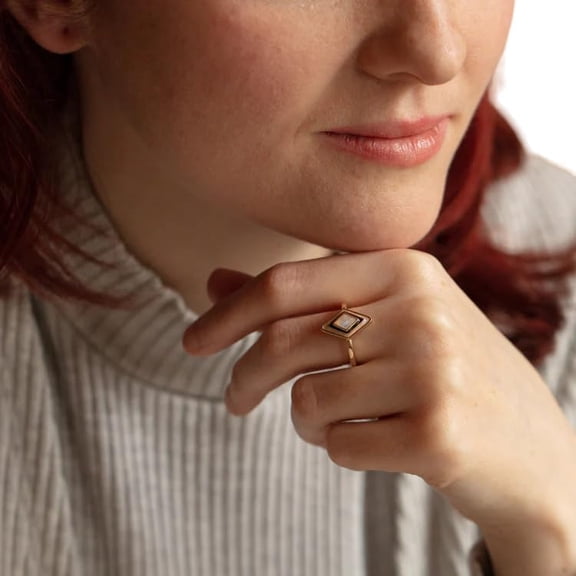 Rainbow Moonstone Gemstone Ring, AAA Natural Rainbow Moonstone Tiny Ring, June Birthstone, Kite Shape Moonstone Ring, Gold Micron Ring, 925 Sterling Silver, Dainty Ring, Minimal Stackable Ring
