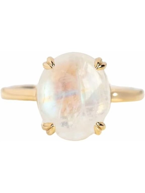 Rainbow Moonstone Gemstone Ring, AAA Natural Rainbow Moonstone Tiny Ring, June Birthstone, Womens Ring, Gold Micron Ring, Single Stone Ring, 925 Sterling Silver, Dainty Ring, Minimal Stackable Ring