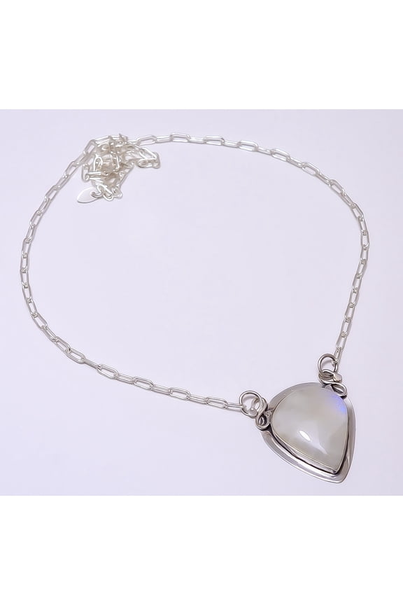 Rainbow Moonstone - India 925 Silver Plated Bali Necklace Adjustable 16-24"N19, Valentine's Day Gift, Birthday Gift, Beautiful Jewelry For Woman