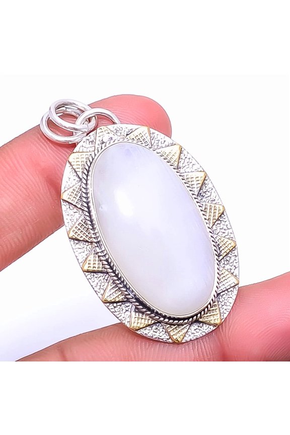 Rainbow Moonstone - India 925 Sterling Silver Bali Pendant 1.95" P_9173_51_34, Christmas Gift, Gemstone Silver Jewelry, Rainbow moonstone Pendant, New