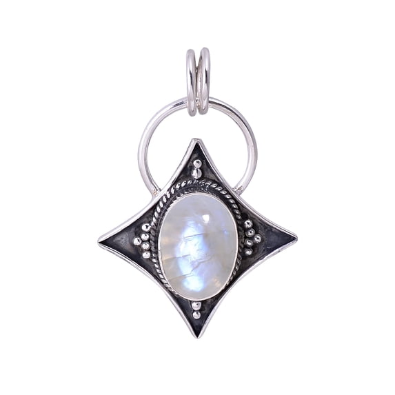 Rainbow Moonstone - India 925 Sterling Silver Pendant V3399, Solitaire Pendant, White Pendant, Oval Pendant, Gift For Her, Rainbow Moonstone Pendant