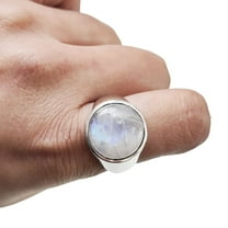 Rainbow Moonstone Mans Ring, Natural Blue Fire Rainbow Moonstone, Silver Jewelry, 925 Silver Ring, Birthday Gift, Heavy Mens Ring, Simple Heavy Design, Biker Ring, Christmas, Mens Signet Ring