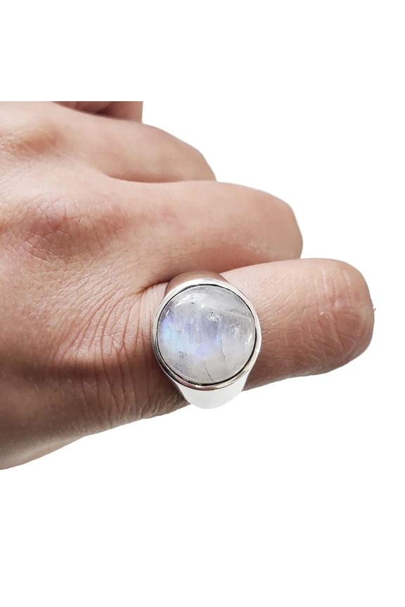 Rainbow Moonstone Mans Ring, Natural Blue Fire Rainbow Moonstone, Silver Jewelry, 925 Silver Ring, Birthday Gift, Heavy Mens Ring, Simple Heavy Design, Biker Ring, Christmas, Mens Signet Ring