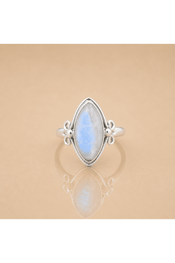 Rainbow Moonstone Marquise Ring 925 Sterling Silver, Blue Flash Moonstone Statement Ring, Handmade Gemstone Jewelry