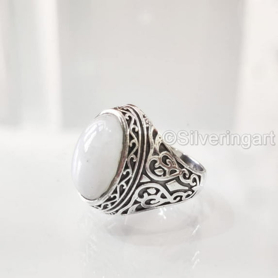 Rainbow Moonstone Mens Ring, Natural Blue Fire Rainbow Moonstone, Silver Jewelry, 925 Silver Ring, Birthday Gift, Heavy Mens Ring, Arabic Design, Ottoman Style Ring, Christmas, Turkey Mens Signet Ring