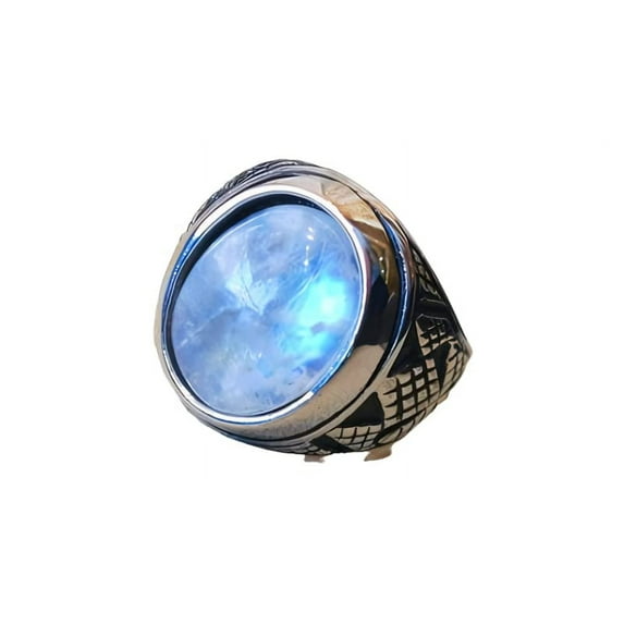 Rainbow Moonstone Mens Ring, Natural Blue Fire Rainbow Moonstone, Silver Jewelry, 925 Silver Ring, Birthday Gift, Heavy Mens Ring, Arabic Design, Ottoman Style Ring, Christmas, Turkey Mens Signet Ring