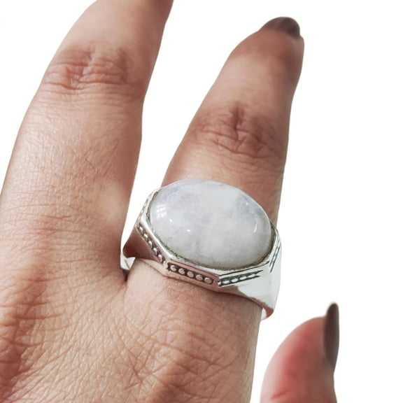 Rainbow Moonstone Mens Ring, Natural Blue Fire Rainbow Moonstone, Silver Jewelry, 925 Silver Ring, Birthday Gift, Heavy Mens Ring, Arabic Design, Ottoman Style Ring, Christmas, Turkey Mens Signet Ring