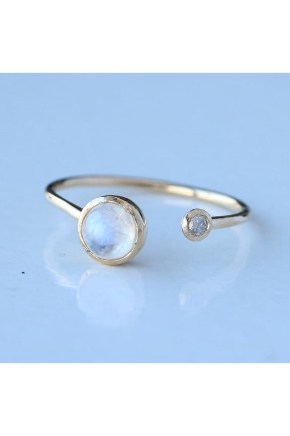 Rainbow Moonstone With Natural Diamond Ring In Solid 925 Starling Silver Ring, Bezel Set Dainty Cuff Handmade Fine Jewelry, Engagement & Gift Jewelry.