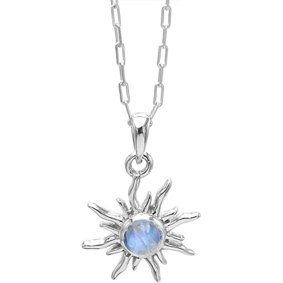 Rainbow Moonstone Necklace 925 Silver 18" Chain for Women, Sunrise Inspired Gemstone Pendant