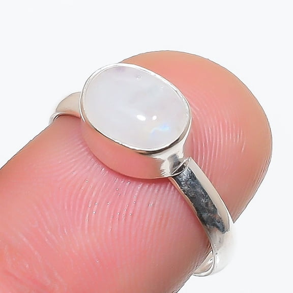 Rainbow Moonstone Oval Shape Gemstone Ring Handmade Antique Jewelry 8" FR 1020