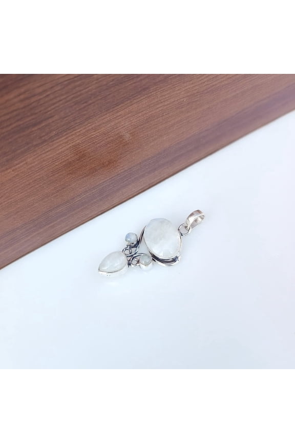 Rainbow Moonstone Pendant 925 Sterling Silver Natural Gemstone Handmade Boho Pendant Jewelry Gift For Her