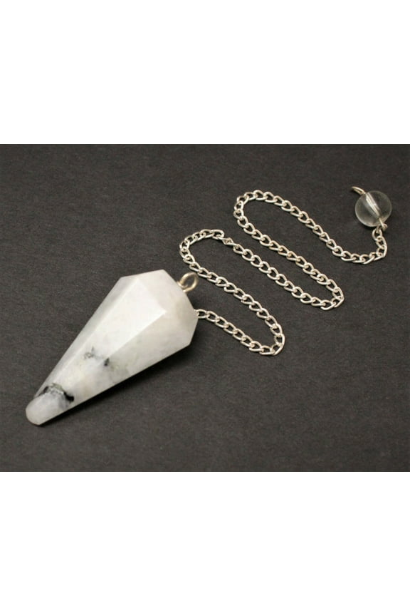 Rainbow Moonstone Pendulum & Chain, Faceted (Crystal, Dowsing) US Seller
