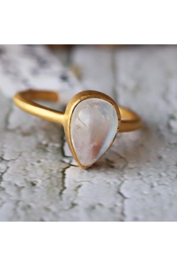 Rainbow Moonstone Ring, 18k Gold Filled Moonstone Ring, Pear Moonstone Ring, Natural Blue Flash Ring, Dainty Moonstone Ring