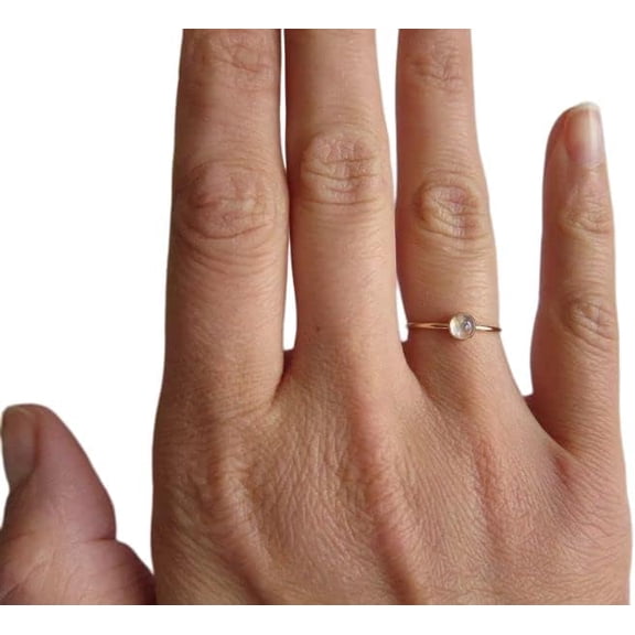 Rainbow Moonstone Ring, Natural Moonstone Tiny Ring, June Birthstone, Womens Ring, Gold Micron Ring, 925 Sterling Silver, Fine Jewelry, Dainty Ring, Minimal Ring