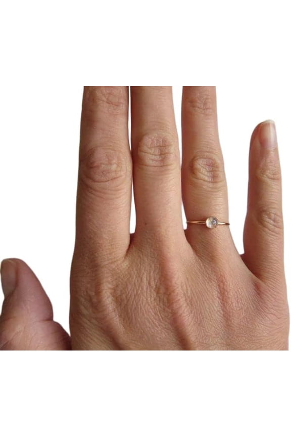 Rainbow Moonstone Ring, Natural Moonstone Tiny Ring, June Birthstone, Womens Ring, Gold Micron Ring, 925 Sterling Silver, Fine Jewelry, Dainty Ring, Minimal Ring