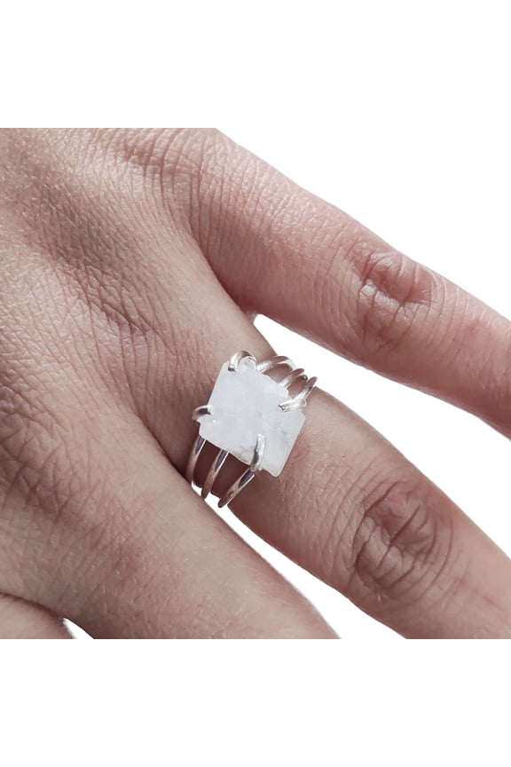 Rainbow Moonstone Ring, Rough Moonstone Gemstone Ring, June Birthstone, 3 Plain Band, 925 Sterling Silver, Womens Ring, Christmas, Thanksgiving, Handmade, Statement Jewelry, Rough Gemstone Jewelry