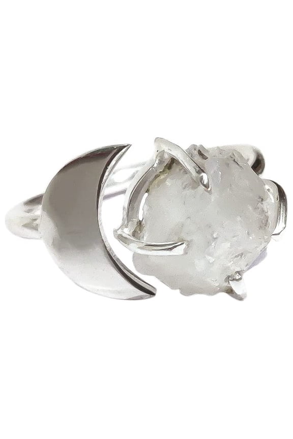 Rainbow Moonstone Ring, Rough Moonstone Gemstone Ring, June Birthstone, Crescent Moon, 925 Sterling Silver, Womens Ring, Christmas, Thanksgiving, Handmade, Statement Jewelry, Rough Gemstone Jewelry