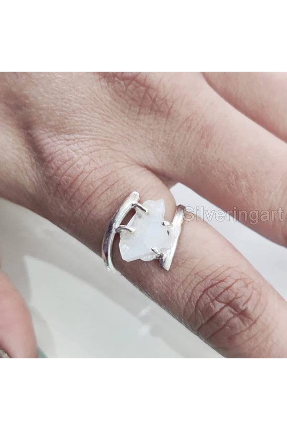 Rainbow Moonstone Ring, Rough Moonstone Gemstone Ring, June Birthstone, Cross Prong Ring, 925 Sterling Silver, Womens Ring, Christmas, Thanksgiving, Handmade, Statement Jewelry, Rough Gemstone Jewelry