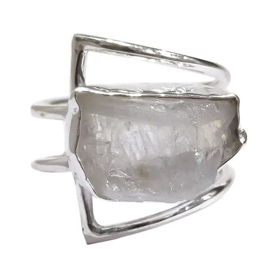 Rainbow Moonstone Ring, Rough Moonstone Gemstone Ring, June Birthstone, Double Band, 925 Sterling Silver, Womens Ring, Christmas, Thanksgiving, Handmade, Statement Jewelry, Rough Gemstone Jewelry