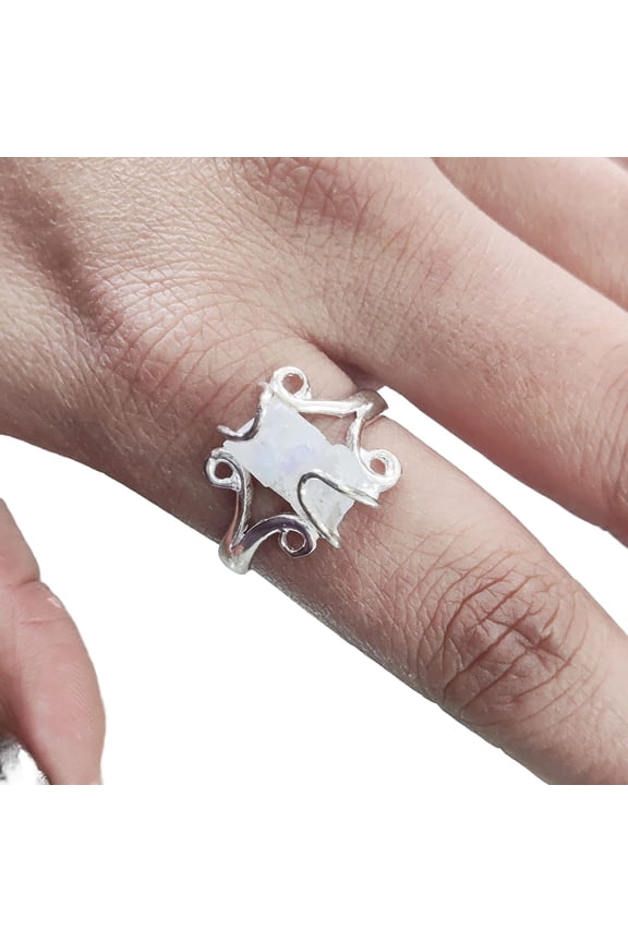 Rainbow Moonstone Ring, Rough Moonstone Gemstone Ring, June Birthstone, Hippie Wire Band, 925 Sterling Silver, Womens Ring, Christmas, Thanksgiving, Handmade, Statement Jewelry, Rough Gemstone Jewelry
