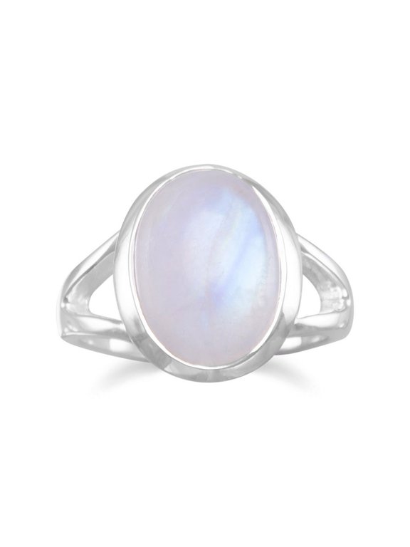 Rainbow Moonstone Ring Sterling Silver Split Band Design Ring With Oval Moonstone - Size 10