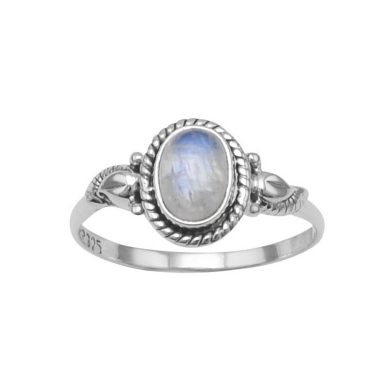 Rainbow Moonstone Ring with Rope and Leaf Design Sterling Silver Rainbow Moonstone Ring with Rope and Leaf Design Sterling Silver