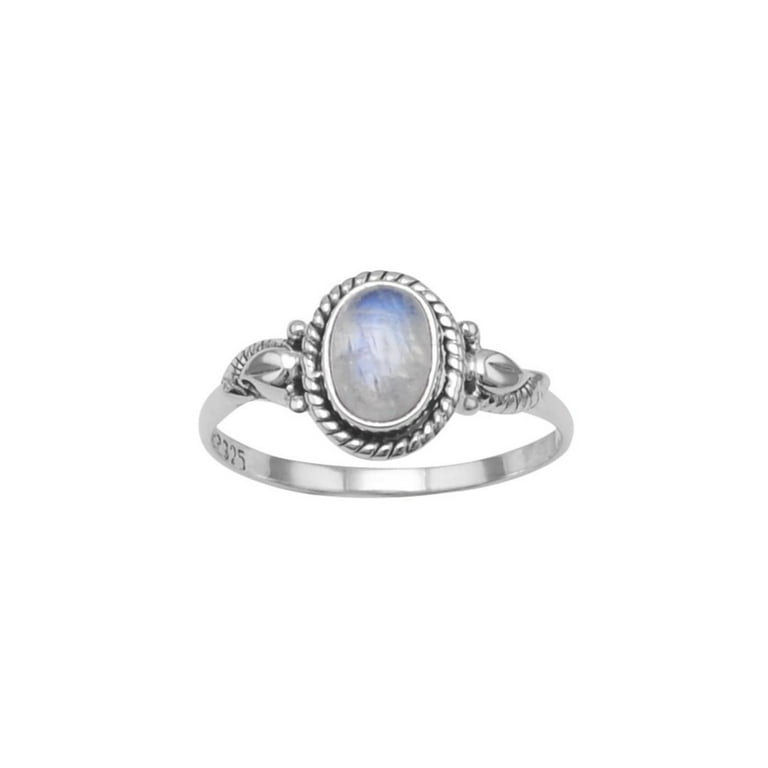 Rainbow Moonstone Ring with Rope and Leaf Design Sterling Silver Rainbow Moonstone Ring with Rope and Leaf Design Sterling Silver